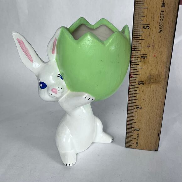 Vintage Ceramic Anthropomorphic Bunny Rabbit Egg Planter Vase Easter Kitschy - Picture 12 of 14